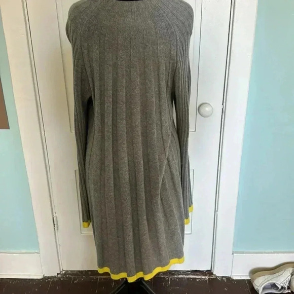Anthropologie wool grey neon yellow, long sleeve mock turtleneck sweater dress L - Picture 3 of 6